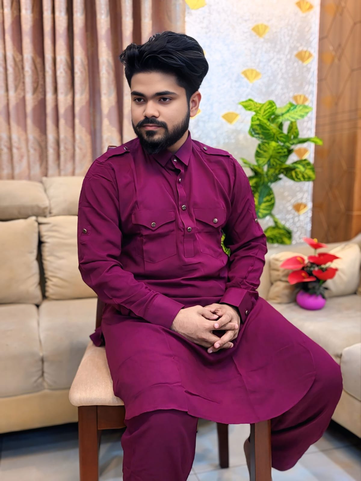 Special Men’s Solid Color Kabli Set Panjabi6